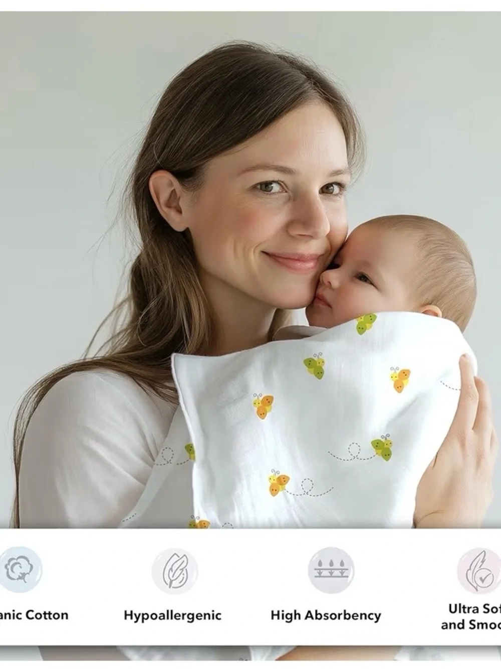 NWT The White Cradle 100% Organic Cotton Baby Swaddle, Soft Muslin, Honey Bee